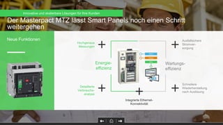 Der Masterpact MTZ lässt Smart Panels noch einen Schritt
weitergehen
Neue Funktionen
Energie-
effizienz
Wartungs-
effizienz
Hochgenaue
Messungen
Detaillierte
Verbrauchs-
analyse
Ausfallsichere
Stromver-
sorgung
Schnellere
Wiederherstellung
nach Auslösung
Integrierte Ethernet-
Konnektivität
Innovative und skalierbare Lösungen für Ihre Kunden
 
