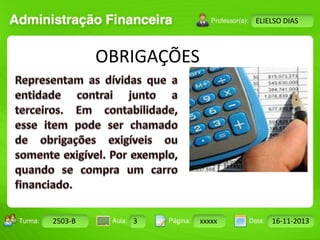 Turma: 2503-B Aula: 10 Pág: 10 a 17 Data: 18-jan-12 
2503-B 3 xxxxx 16-11-2013 
Instrutor: Ricardo Paladini Matos 
ELIELSO DIAS 
OBRIGAÇÕES 
 
