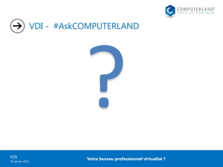 VDI - #AskCOMPUTERLAND

VDI
30 janvier 2014

Votre bureau professionnel virtualisé ?

 