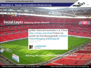 10Innovation 2 – Soziale und inhaltliche StrukturierungSocial Layer Following, @user, Retweet #Hashtag, Metadaten Informationsstruktur
