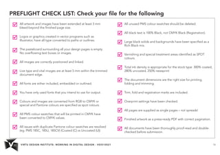 VIRTU DESIGN INSTITUTE: WORKING IN DIGITAL DESIGN - VDIS10021 14
PREFLIGHT CHECK LIST: Check your file for the following
A...