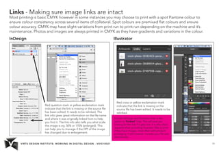 VIRTU DESIGN INSTITUTE: WORKING IN DIGITAL DESIGN - VDIS10021 19
Links - Making sure image links are intact
Most printing ...