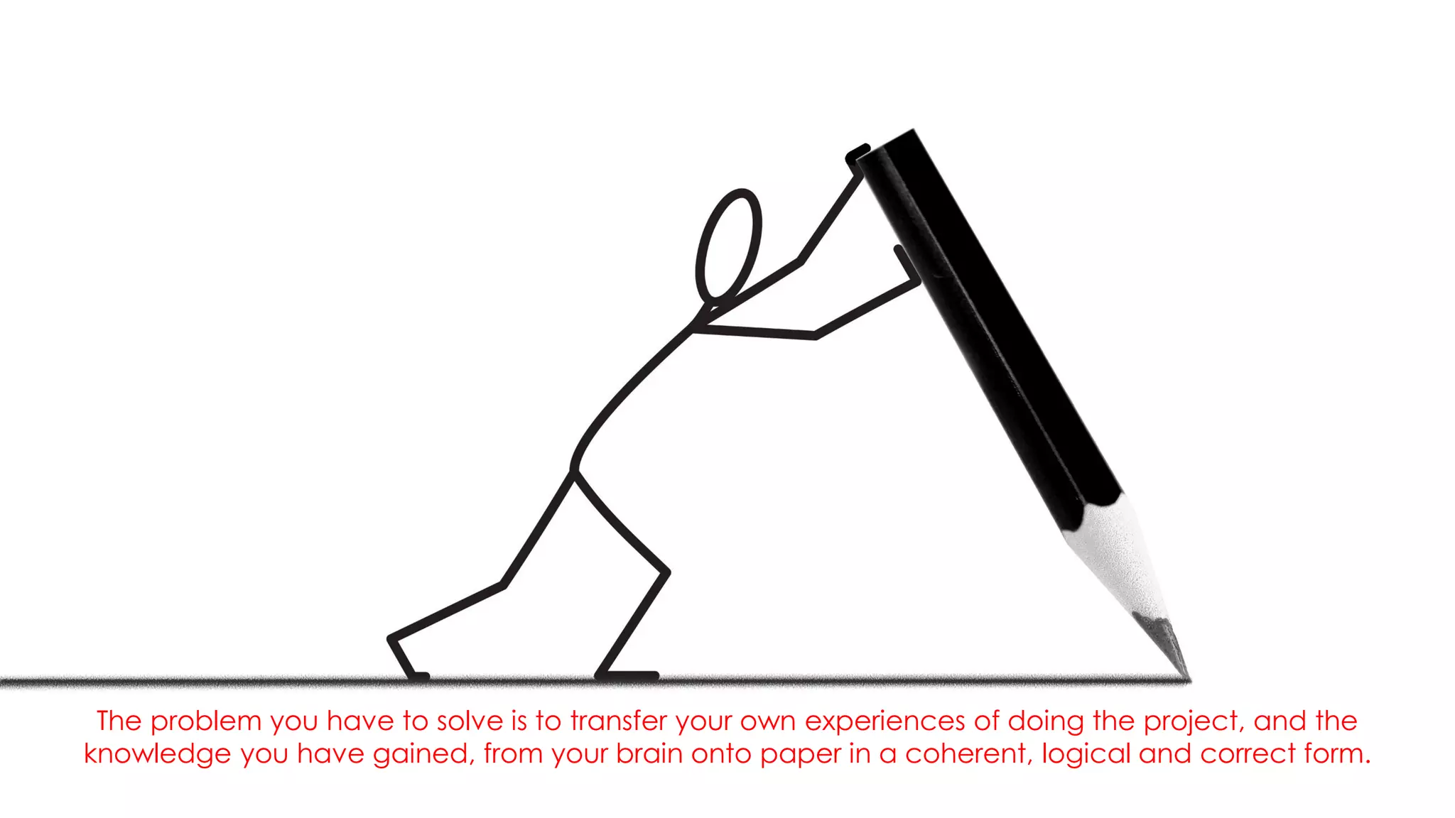The problem you have to solve is to transfer your own experiences of doing the project, and the
knowledge you have gained, from your brain onto paper in a coherent, logical and correct form.
 