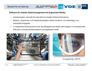 Industrie- und Handelskammer
Nürnberg für Mittelfranken
VDI Bayern Nordost
VDE Nordbayern
Seite 23
2. Markt&Technik Summit „Industrie 4.0“
München, 15. Oktober 2014 Industrie 4.0: Geschäftsmodelle und Umsetzung für den Mittelstand
Produktionslinie für die Zylinderschlossindustrie
© HEITEC Systemtechnik GmbH
Beispiel: Hochflexible Produktionslinie
• Kleinst-Serienfertigung bis Losgröße 1 bei extrem hoher Teilevarianz
• Direkte Anbindung an das CAD-System über CoreDataManager
 