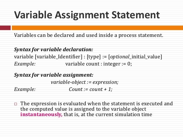 vhdl variable assignment statement