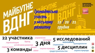 22 участника
3 дня
3 команды
5 исследований
5 дисциплин
градостроительство
социология
экономика
культурология
охрана природы
бренд
устойчивое развитие
партисипация
управление
PPPP
охрана природы
первые шаги
наследие
зонинг
 