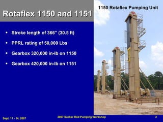 Sept. 11 - 14, 2007
2007 Sucker Rod Pumping Workshop 2
Rotaflex 1150 and 1151
Rotaflex 1150 and 1151

 Stroke length of ...
