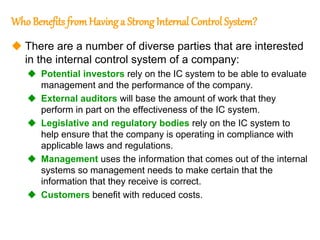 142
142
Who Benefits fromHavinga StrongInternal Control System?
 There are a number of diverse parties that are intereste...