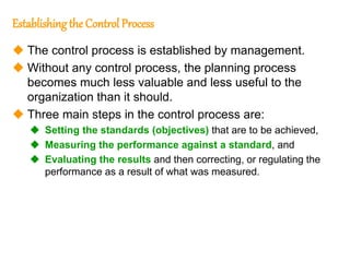 163
163
Establishingthe Control Process
 The control process is established by management.
 Without any control process,...