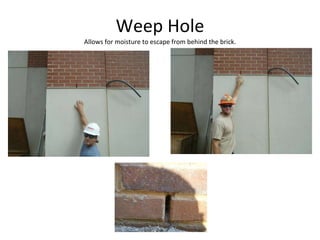 Weep Hole Allows for moisture to escape from behind the brick. 