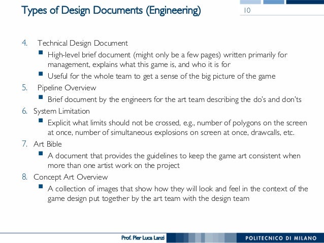 Pier Luca Lanzi Types Of Design Documents Engineering Pier Luca Lanzi Types Of Design Documents Engineering