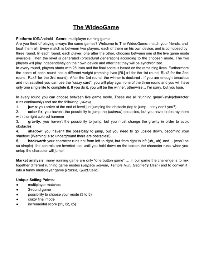 Examples of Game Concepts