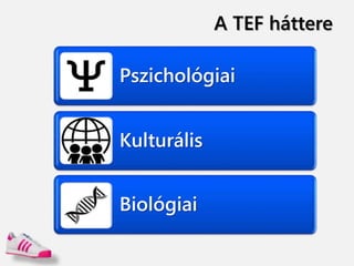 A TEF háttere
Pszichológiai
Kulturális
Biológiai
 