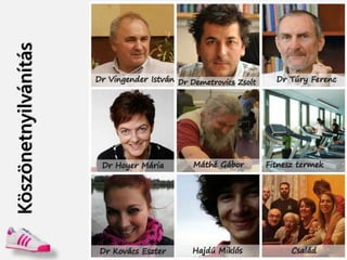 Köszönetnyilvánítás
Dr Vingender István Dr Demetrovics Zsolt Dr Túry Ferenc
Dr Hoyer Mária Máthé Gábor Fitnesz termek
Dr Kovács Eszter Hajdú Miklós Család
 