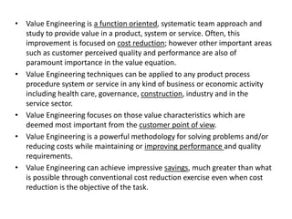 VALUE ENGINEERING CONCEPT-A BRIEF IN CONSTRUCTION INDUSTRY | PPTX
