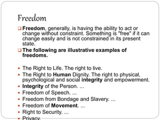 Freedom Values Examples Value Education | PPTX