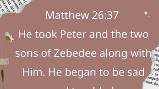 Matthew 26:37
He took Peter and the two
sons of Zebedee along with
Him. He began to be sad
 