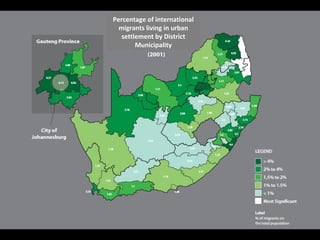 Percentage of international
  migrants living in urban
   settlement by District
        Municipality
 