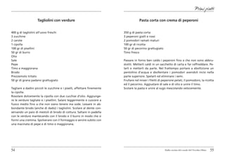 Primi piatti

                    Tagliolini con verdure                                           Pasta corta con crema di peperoni


400 g di tagliolini all’uovo freschi                                     350 g di pasta corta
3 zucchine                                                               3 peperoni gialli e rossi
2 carote                                                                 2 pomodori ramati maturi
1 cipolla                                                                100 gr di ricotta
100 gr di pisellini                                                      50 gr di pecorino grattugiato
50 gr di burro                                                           Timo fresco
Olio
Sale                                                                     Passare in forno ben caldo i peperoni fino a che non sono abbru-
Pepe                                                                     stoliti. Metterli caldi in un sacchetto di carta e far raffreddare. Pe-
Timo e maggiorana                                                        larli e metterli da parte. Nel frattempo portare a ebollizione un
Brodo                                                                    pentolino d’acqua e sbollentare i pomodori avendoli incisi nella
Prezzemolo tritato                                                       parte superiore. Spelarli ed eliminare i semi.
50 gr di grana padano grattugiato                                        Frullare nel mixer i filetti di peperone pelati, il pomodoro, la ricotta
                                                                         ed il pecorino. Aggiustare di sale e di olio e unire il timo.
Tagliare a dadini piccoli le zucchine e i piselli, affettare finemente   Scolare la pasta e unire al sugo mescolando velocemente.
la cipolla.
Rosolare dolcemente la cipolla con due cucchiai d’olio. Aggiunge-
re le verdure tagliate e i pisellini. Salare leggermente e cuocere a
fuoco medio fino a che non siano tenere ma sode. Lessare in ab-
bondante brodo (anche di dado) i tagliolini. Scolare al dente con-
servando un paio di mestoli di brodo di cottura. Saltare in padella
con le verdure mantecando con il brodo e il burro in modo che si
formi una cremina. Spolverare con il formaggio e servire subito con
una macinata di pepe e di timo e maggiorana.




54                                                                                                       Dalla cucina del casale del Vecchio Olmo   55
 