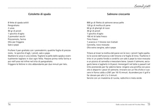 Secondi piatti

                       Cotolette di spada                                                       Salmone croccante


8 fette di spada sottili                                                 800 gr di filetto di salmone senza pelle
Pangrattato                                                              120 gr di mollica di pane
2 uova                                                                   60 gr di gherigli di noce
40 gr di pinoli                                                          30 gr di pinoli
1 spicchio d’aglio                                                       1 spicchio d’aglio
2 pomodori secchi                                                        100 ml di latte fresco
Prezzemolo, farina                                                       Timo fresco
Olio per friggere                                                        1 arancia e 1 limone non trattati
Sale e pepe                                                              Cannella, noce moscata
                                                                         Olio extra vergine, sale e pepe
Frullare il pan grattato con i pomodorini, qualche foglia di prezze-
molo, lo spicchio d’agli, i pinoli, sale e pepe.                         Tritare al mixer la mollica del pane con le noci, i pinoli l’aglio spella-
Sbattere le uova in una ciotola. Togliere la pelle dallo spada e even-   to le scorze dell’arancia e del limone e le foglie di timo. Trasferire il
tualmente tagliare in due ogni fetta. Passare prima nella farina e       trito in un piatto fondo e condirlo con sale e pepe la noce moscata
poi nell’uovo ed infine nel trito di pangrattato.                        e un pizzico di cannella e mescolare bene. Lavare il salmone, asciu-
Friggere le fettine in olio abbondante per due minuti per lato.          garlo bene e tagliarlo in 8 pezzi. Immergerli nel latte e passarli nel
                                                                         trito premendo per far aderire bene. Ungere una pirofila con poco
                                                                         olio e disporre i pezzi di salmone. Irrorare con un filo d’olio e cuo-
                                                                         cere in forno caldo a 250° per 10-15 minuti. Accendere poi il grill e
                                                                         far dorare per altri 2 o 3 minuti.
                                                                         Servire con un insalatina di rucola, radicchio e mela verde.




74                                                                                                        Dalla cucina del casale del Vecchio Olmo   75
 