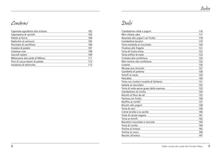 Indice


Contorni                                   Dolci
Caponata agrodolce alla siciliana	   102   Ciambellone mele e yogurt	                                              116
Caponatina di carciofi	              103   Mini cheese cake	                                                       117
Patate al forno	                     104   Bavarese allo yogurt con frutta	                                        118
Radicchio al cartoccio	              105   Ciambelline bicolori	                                                   119
Sformato di cavolfiore	              106   Torta morbida al cioccolato	                                            120
Insalata di patate	                  107   Tiramisù alle fragole	                                                  121
Coleslaw rose	                       108   Torta di frutta mista	                                                  122
Carciofi ripieni	                    109   Torta soffice di mele	                                                  123
Melanzane alla sarda di Milena	      111   Crostata alla confettura	                                               124
Fiori di zucca ripieni di patate	    112   Mini tortine alla confettura	                                           125
Insalatina di lenticchie	            113   Cookies	                                                                126
                                           Mousse aux chocolat	                                                    127
                                           Ciambella di polenta	                                                   128
                                           Tartufi al cacao	                                                       129
                                           Pancakes	                                                               130
                                           Torta con ricotta e nutella di Stefania	                                131
                                           Salame al cioccolato	                                                   132
                                           Torta di mele senza grassi della mamma	                                 133
                                           Ciambellone di ricotta	                                                 134
                                           Biscotti al fleur de sel	                                               135
                                           Pavlova con frutta	                                                     136
                                           Muffins ai mirtilli	                                                    137
                                           Biscotti allo yogurt	                                                   138
                                           Torta di noci	                                                          139
                                           Crème brûlée à la vanille	                                              140
                                           Torte di carote vegana	                                                 141
                                           Torta ai mirtilli	                                                      142
                                           Biscottini cioccolato e nocciole	                                       143
                                           Torta di ricotta	                                                       144
                                           Tortine al limone	                                                      145
                                           Tortine al cocco	                                                       146
                                           Biscotti all’avena	                                                     147



8                                                                              Dalla cucina del casale del Vecchio Olmo   9
 