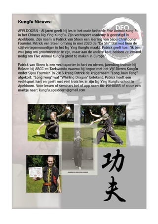 DFO Artikel: Vechtsport Kungfu grootmeester Patrick van Steen uit Apeldoorn