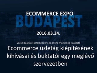 Ecommerce üzletág kiépítésének
kihívásai és buktatói egy meglévő
szervezetben
ECOMMERCE EXPO
2016.03.24.
Vecsei László e-kereskedelmi és online marketing szakértő
 