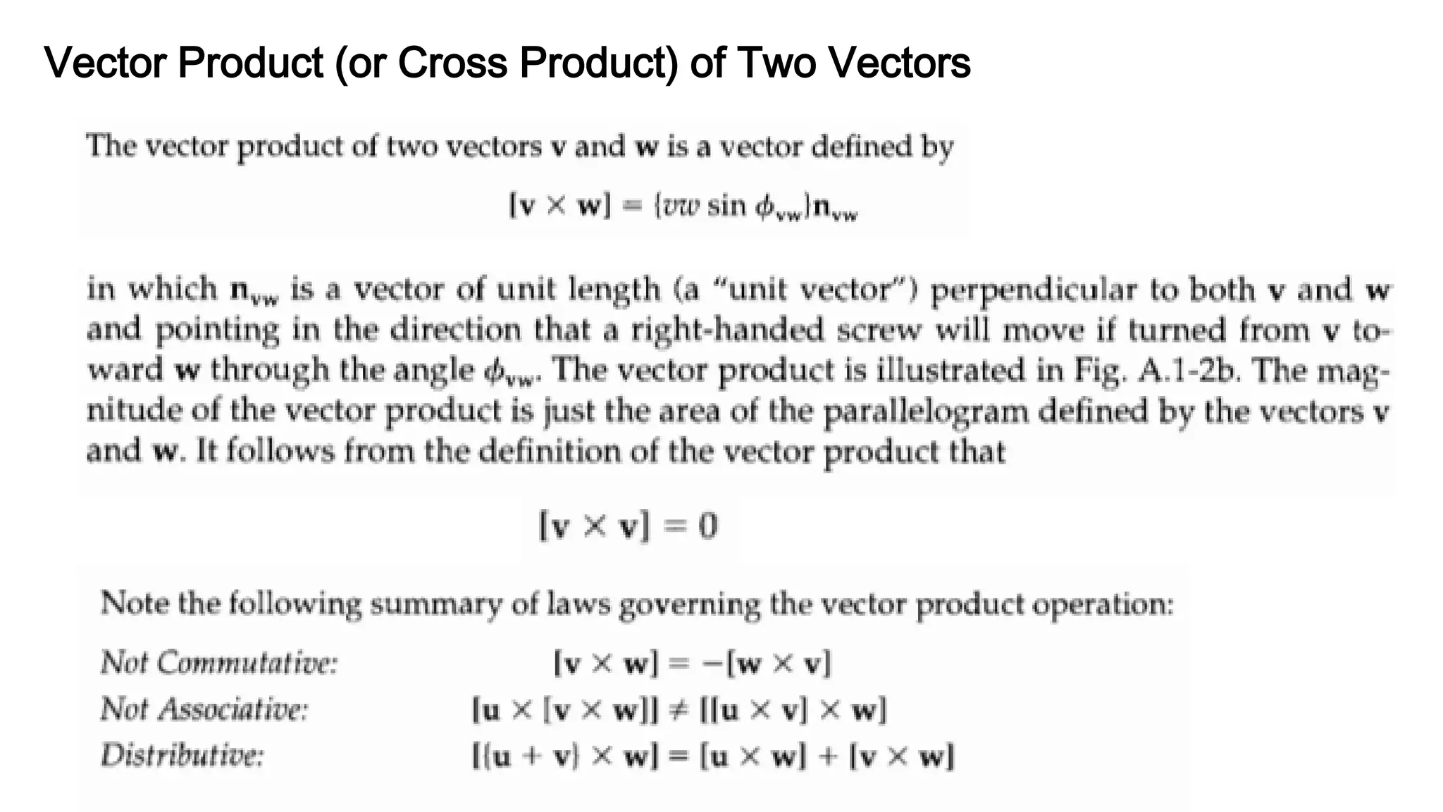 Vector Product (or Cross Product) of Two Vectors
 