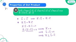 Properties of Dot Product
If b = c then a . b = a . c but if a . b = a . c then a = 0 or
b = c or a ⟂ (b - c)
9 ➝ ➝ ➝ ➝ ➝ ➝ ➝ ➝ ➝ ➝
➝
➝
➝ ➝ ➝ ➝
 