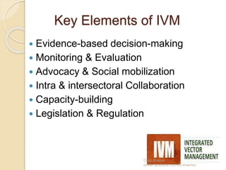 Key Elements of IVM
 Evidence-based decision-making
 Monitoring & Evaluation
 Advocacy & Social mobilization
 Intra & intersectoral Collaboration
 Capacity-building
 Legislation & Regulation
Capt.Shams
(www.facebook.com/dr.imanns)
 
