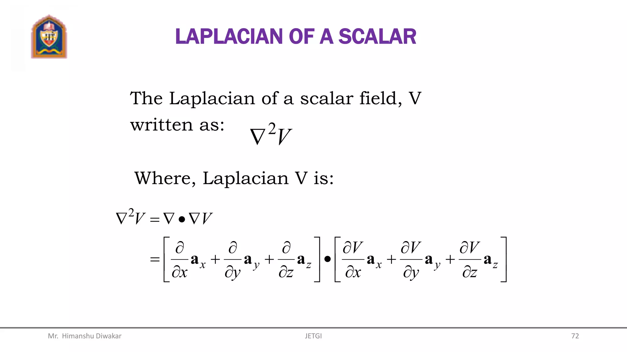 20
2
1
sincos
0
2
2
00,0
0
23































r
zz
L
ddd




LB
SOLUTION TO EXAMPLE 15 (Cont’d)
Therefore the closed integral,
8242  LB d
Mr. Himanshu Diwakar 72JETGI
 