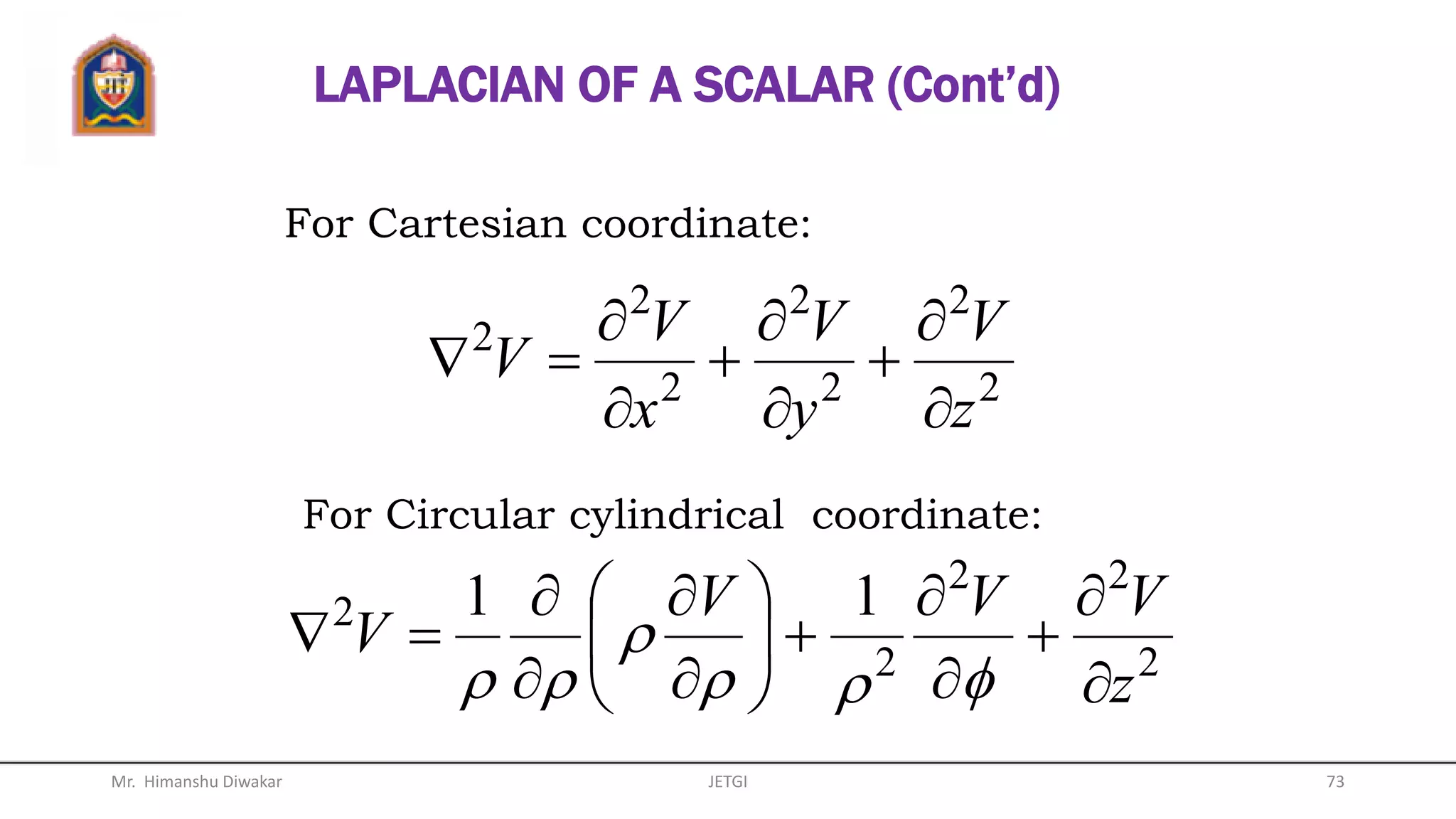 SOLUTION TO EXAMPLE 15 (Cont’d)
(b) To find    SB d
 
       
   
     
z
z
z
zz
a
aaa
a
aa
aaB



























































1
1sin
sinsin
1
00
cossin
1
0cossin0
1
sincos
Mr. Himanshu Diwakar 73JETGI
 