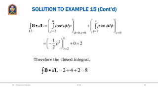 EXAMPLE 15
Verify Stoke’s theorem for the vector field
for given figure by evaluating:  aaB sincos 

(a) over the
semicircular contour.
  LB d
(b) over the
surface of semicircular
contour.
   SB d
Mr. Himanshu Diwakar 69JETGI
 