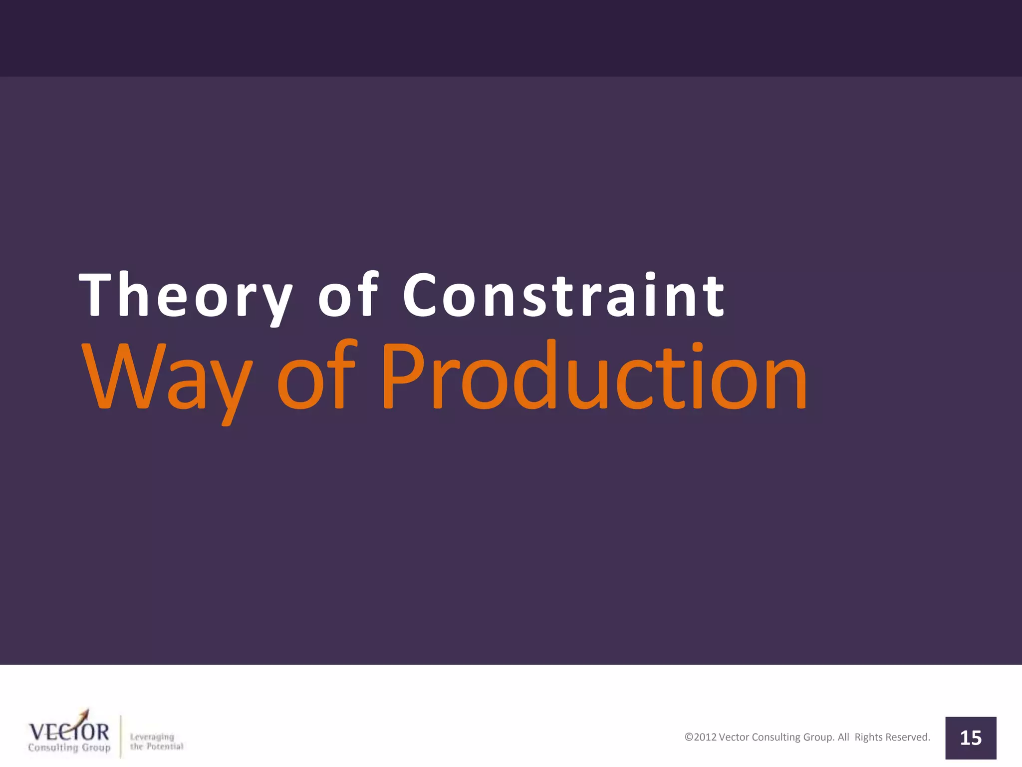 ©2012 Vector Consulting Group. All Rights Reserved. 15
Theory of Constraint
Way of Production
 