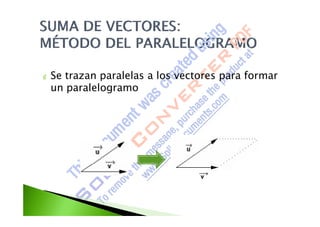 ¢   Se trazan paralelas a los vectores para formar
    un paralelogramo
 