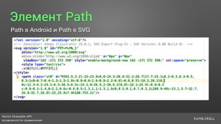 Vector Drawable API 
возможности применения
Элемент Path
Path в Android и Path в SVG
 