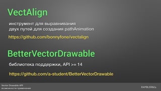 Vector Drawable API 
возможности применения
VectAlign
инструмент для выравнивания
двух путей для создания pathAnimation
https://github.com/bonnyfone/vectalign
BetterVectorDrawable
библиотека поддержки, API >= 14
https://github.com/a-student/BetterVectorDrawable
 