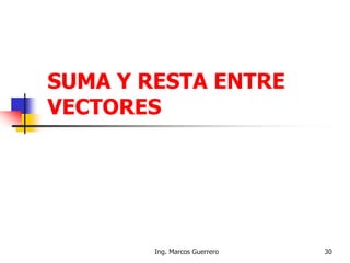 SUMA Y RESTA ENTRE
VECTORES
30Ing. Marcos Guerrero
 
