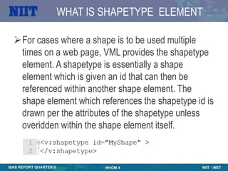 WHAT IS SHAPETYPE ELEMENT

For cases where a shape is to be used multiple
 times on a web page, VML provides the shapetype
 element. A shapetype is essentially a shape
 element which is given an id that can then be
 referenced within another shape element. The
 shape element which references the shapetype id is
 drawn per the attributes of the shapetype unless
 overidden within the shape element itself.
 