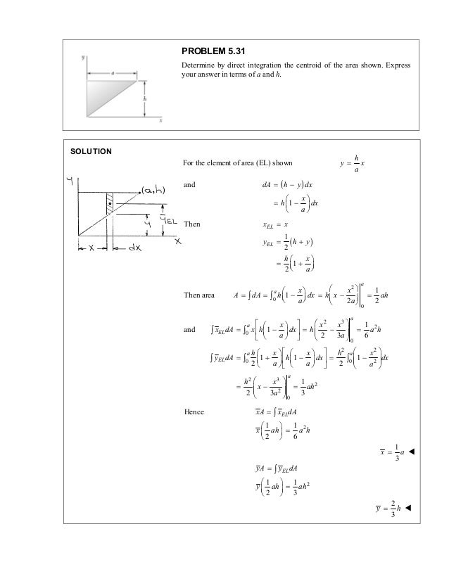 determined by direct integration the centroid of the area shown