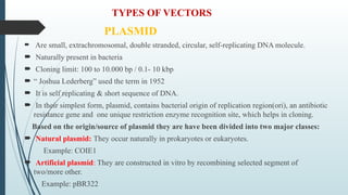 Vectors and applications of genetic engineering Pptx | PPTX