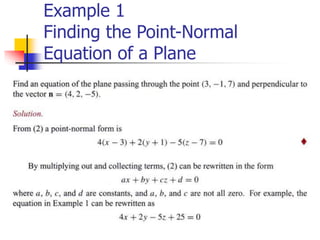 Example 1
Finding the Point-Normal
Equation of a Plane
 
