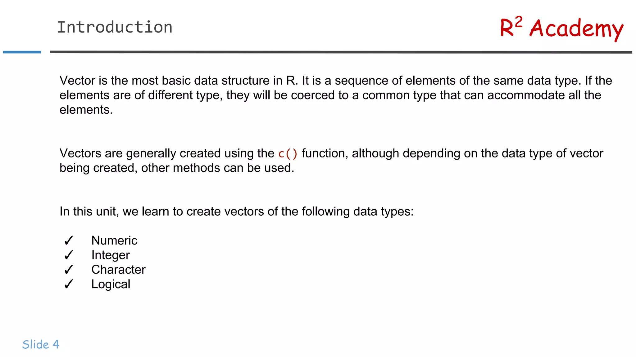 R Programming: Introduction to Vectors | PDF