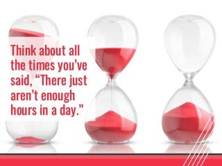 Think about all
the times you’ve
said, “There just
aren’t enough
hours in a day.”
 