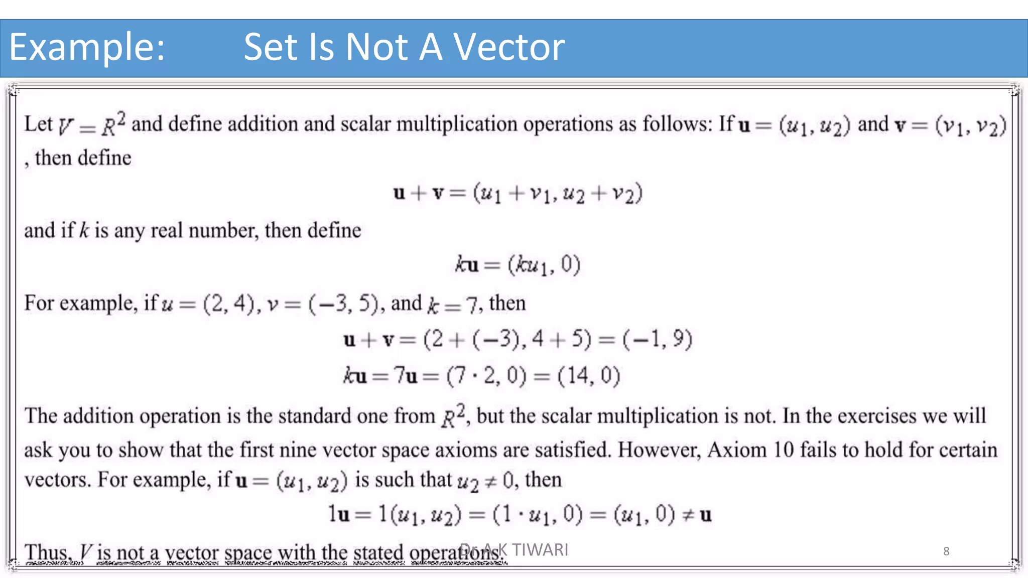 Example: Set Is Not A Vector
8
Dr A K TIWARI
 