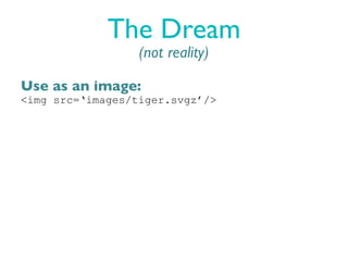 The Dream
                  (not reality)

Use as an image:
<img src=‘images/tiger.svgz’/>
 