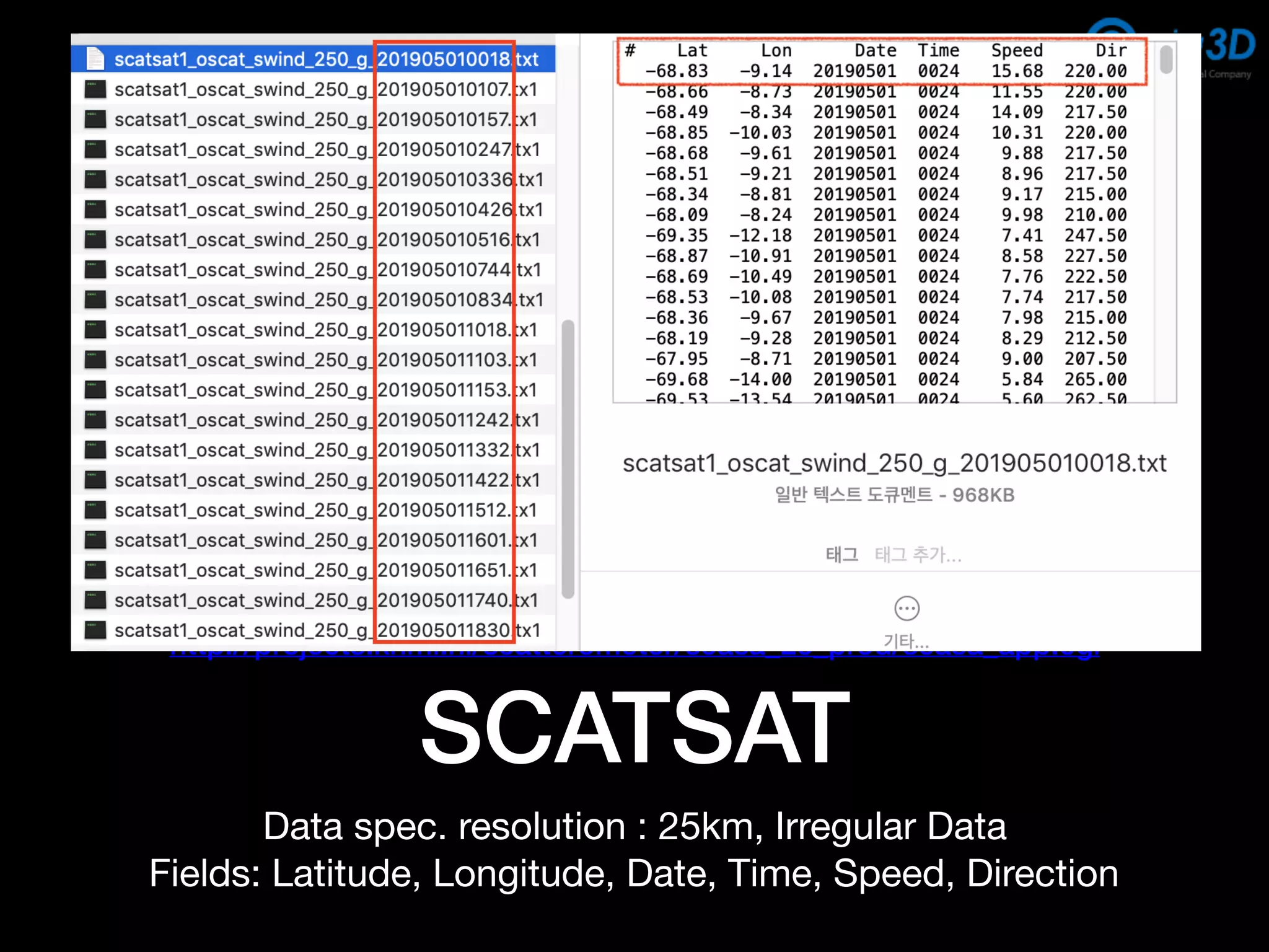 SCATSAT
Data spec. resolution : 25km, Irregular Data

Fields: Latitude, Longitude, Date, Time, Speed, Direction
http://projects.knmi.nl/scatterometer/scasa_25_prod/scasa_app.cgi
 