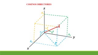 𝒙
𝒚
𝒛
𝜶
𝜸
𝜷
𝑨
𝑨 𝒙
𝑨 𝒛
𝑨 𝒚
COSENOS DIRECTORES
 