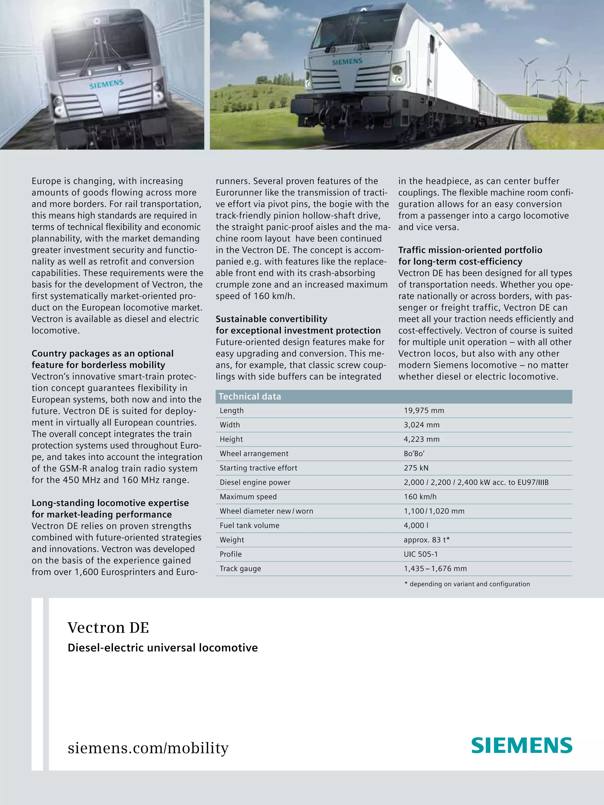 Vectron DE: Diesel electric universal locomotive | PDF