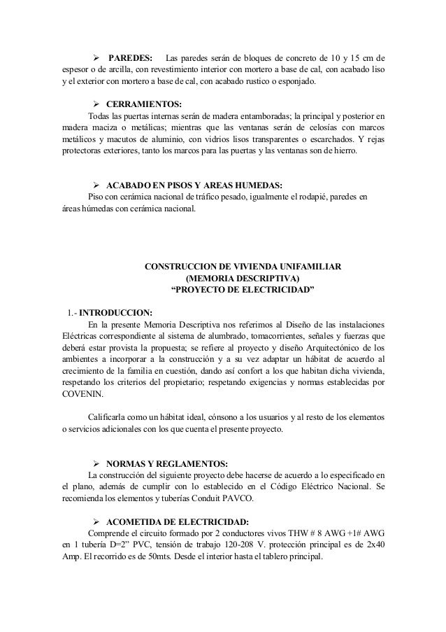 Memoria Descirptiva Vivienda Unifamiliar